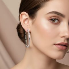  Bông Tai Khoen Tròn Bản To Màu Trắng 6,5cm Pha Lê (BM) 