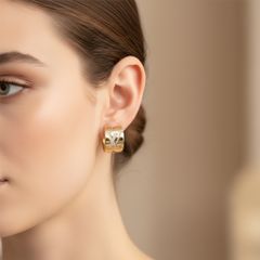  Bông Tai LV Bản To Ôm Vành Tai Màu Vàng Pha Lê Trắng (AB) 