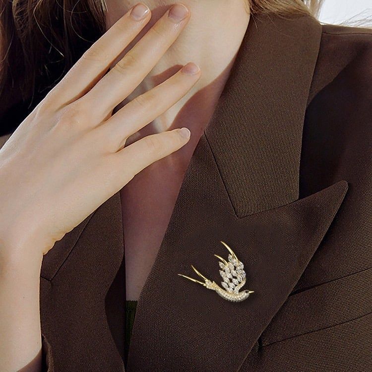  Cài Áo Chim Yến Màu Vàng Pha Lê Trắng Tinh Tế 