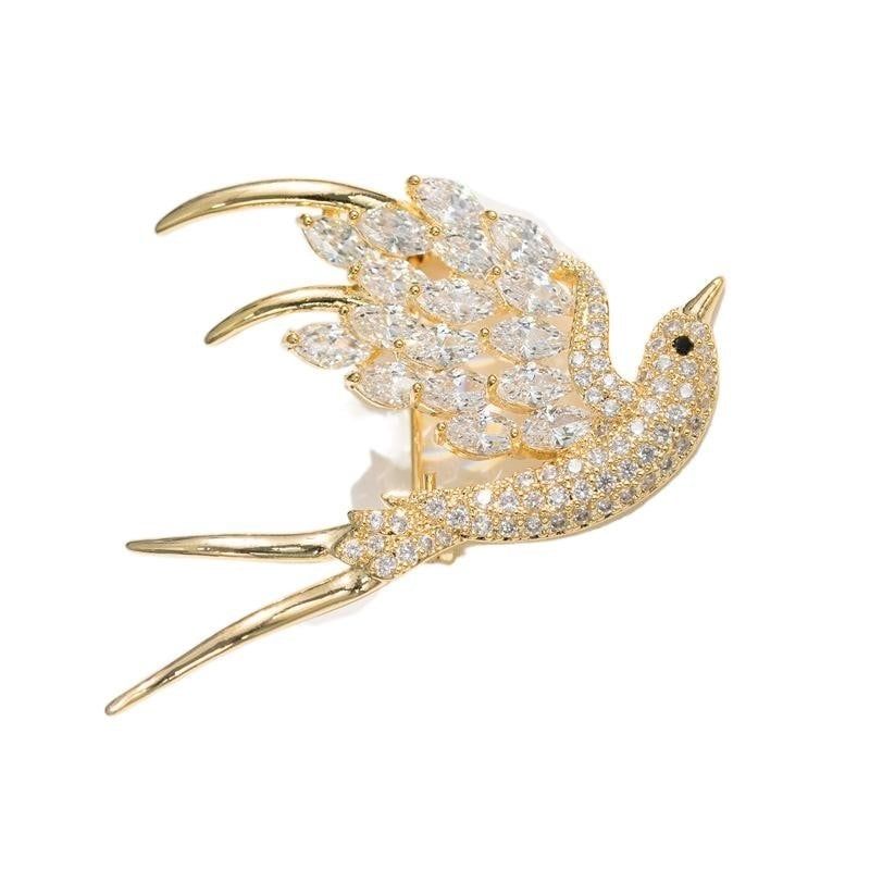  Cài Áo Chim Yến Màu Vàng Pha Lê Trắng Tinh Tế 