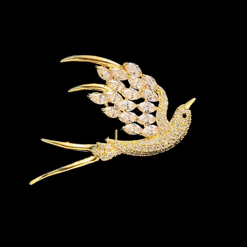  Cài Áo Chim Yến Màu Vàng Pha Lê Trắng Tinh Tế 