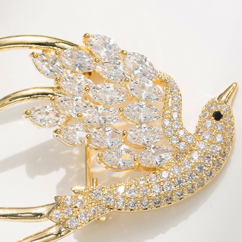  Cài Áo Chim Yến Màu Vàng Pha Lê Trắng Tinh Tế 