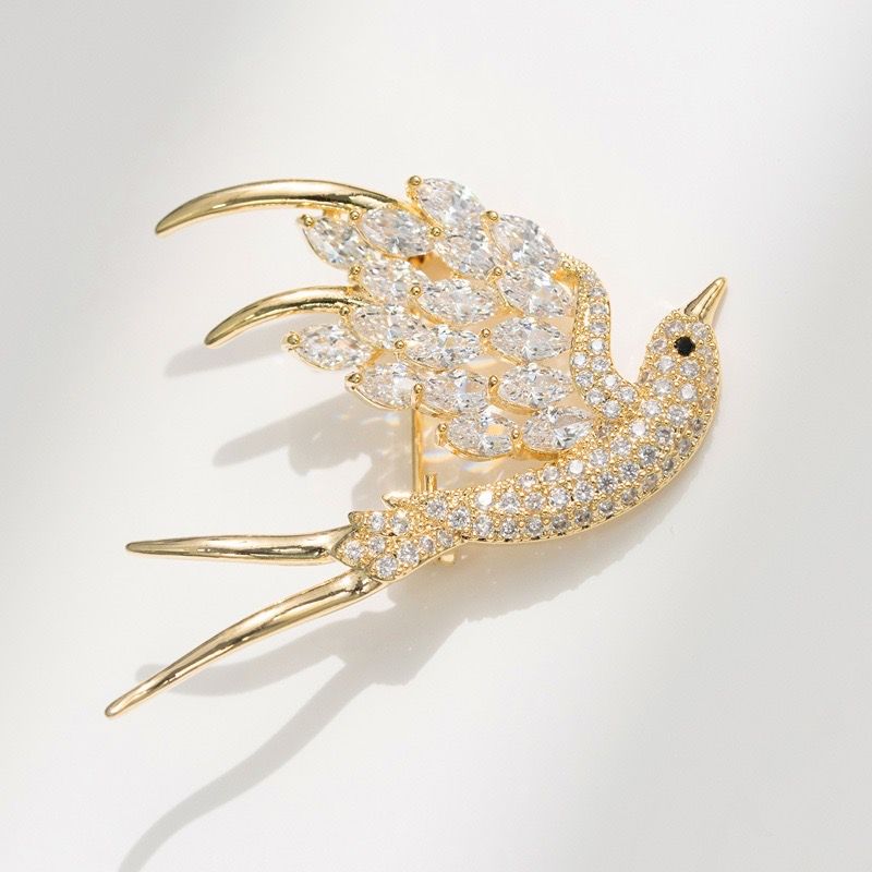  Cài Áo Chim Yến Màu Vàng Pha Lê Trắng Tinh Tế 