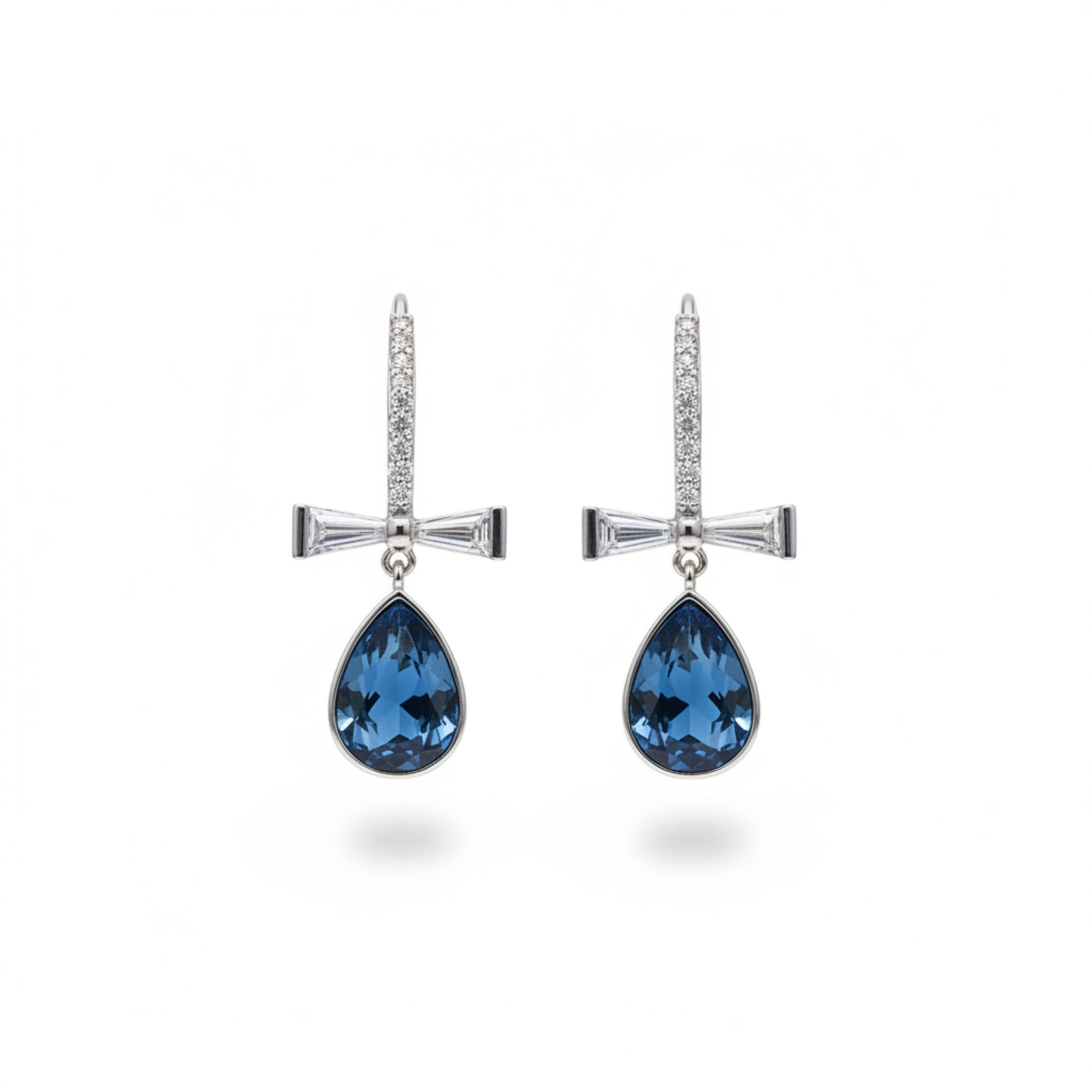  Khuyên Tai Cái Nơ & Giọt Nước Pha Lê Xanh Bích (AQ) 