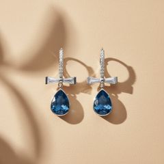  Khuyên Tai Cái Nơ & Giọt Nước Pha Lê Xanh Bích (AQ) 