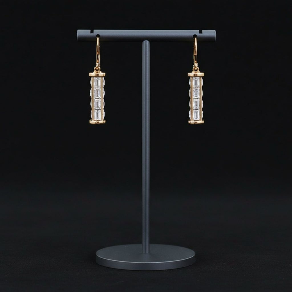  Khuyên Tai Ống Pha Lê Màu Vàng Hồng Pha Lê Trắng (AA) 