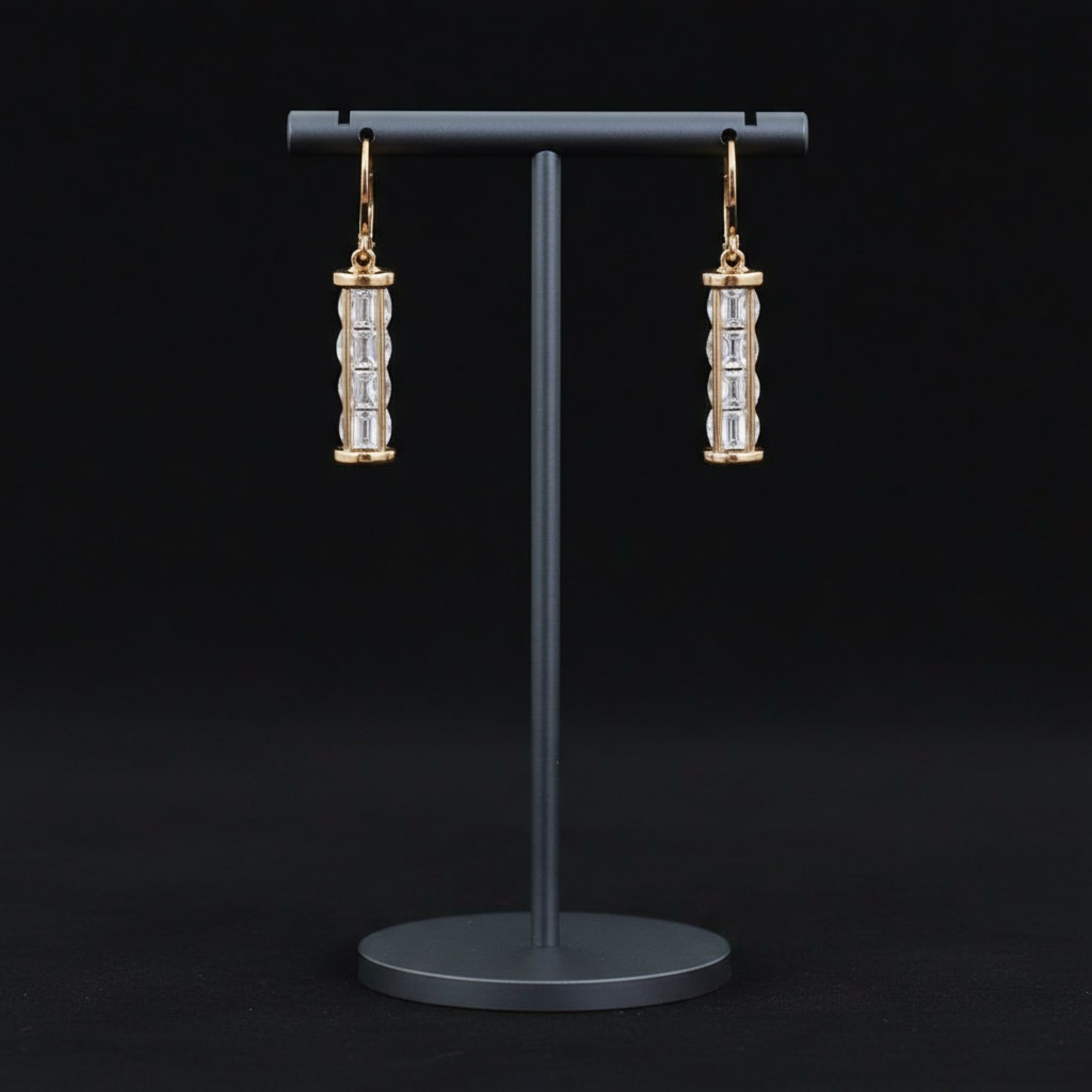  Khuyên Tai Ống Pha Lê Màu Vàng Hồng Pha Lê Trắng (AA) 