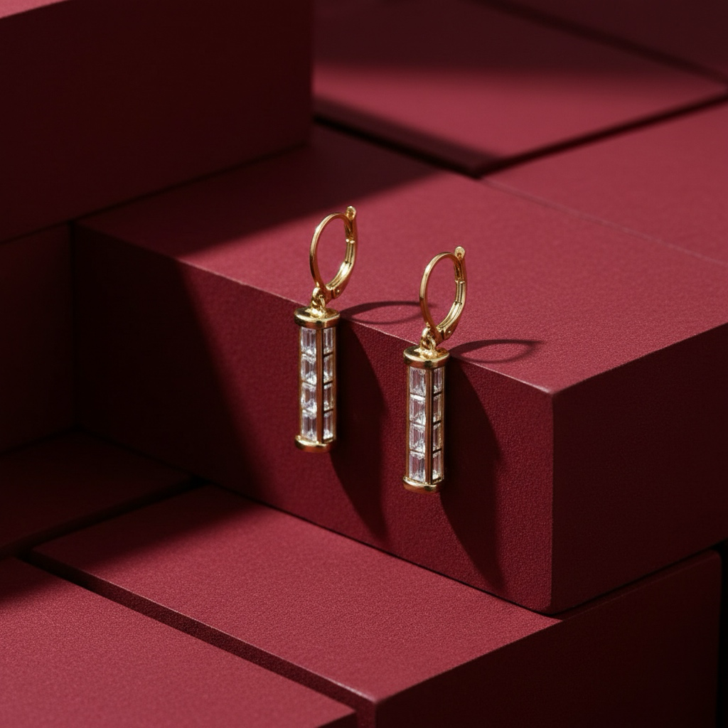  Khuyên Tai Ống Pha Lê Màu Vàng Hồng Pha Lê Trắng (AA) 