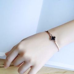  Vòng Tay TiTan Cao Cấp - Cỏ 4 Lá May Mắn Màu Vàng Hồng Pha Lê (AJ) 