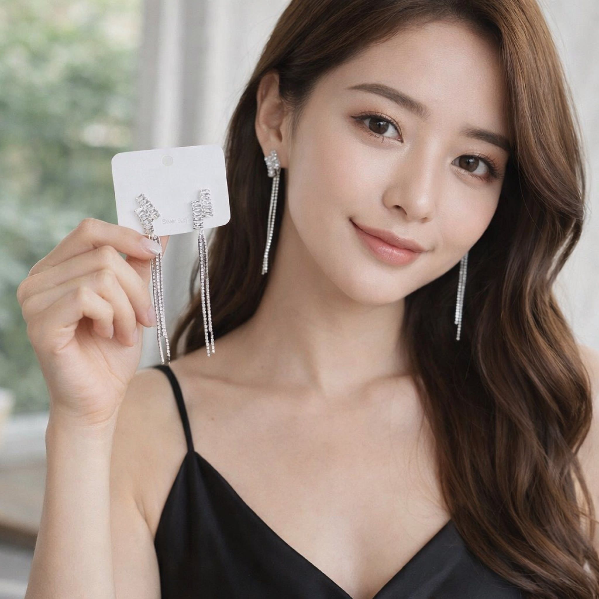  Bông Tai Tua Rua Pha Lê Vuông AP ( 3 Kiểu Đeo ) 