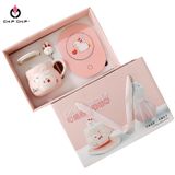  Ly Sư Thỏ Hồng 440ml Kèm Đế Hâm Nóng - ChipChipShop 