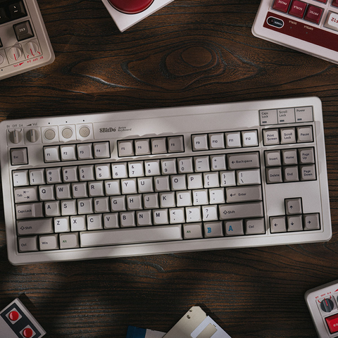  Bàn phím cơ 8BitDo Retro Mechanical Keyboard (N, M & Fami Edition) – 87 phím, 3 chế độ kết nối, Hot‑Swap, Volume Knob 