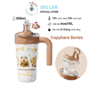  Ly giữ nhiệt Diller D9356 Capybara Series 800ml – Inox 316 giữ nhiệt 12h, kèm tay cầm & ống hút 