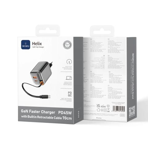  Bộ sạc nhanh GaN WiWU với cáp USB-C – Hai công suất 45W & 67W, Công nghệ GaN sạc nhanh 