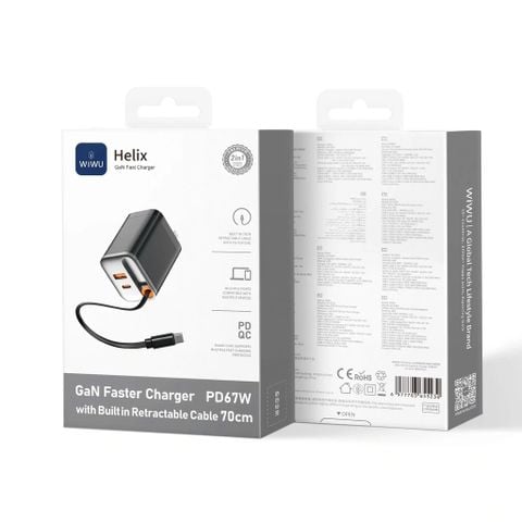  Bộ sạc nhanh GaN WiWU với cáp USB-C – Hai công suất 45W & 67W, Công nghệ GaN sạc nhanh 