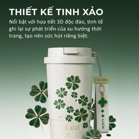  Ly giữ nhiệt GERM GE-23AW-B76 500ml họa tiết Cỏ Bốn Lá – Giữ nhiệt 7 lớp, thiết kế 3D sang trọng 