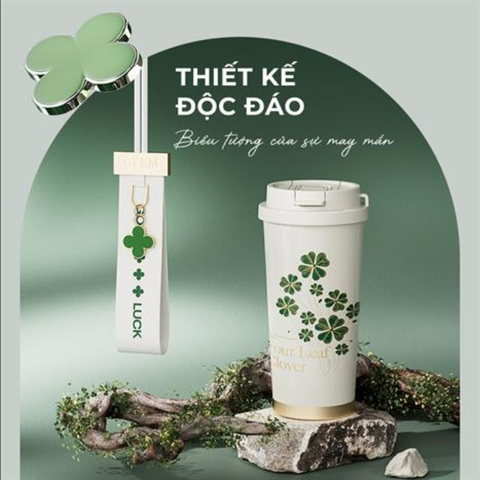  Ly giữ nhiệt GERM GE-23AW-B76 500ml họa tiết Cỏ Bốn Lá – Giữ nhiệt 7 lớp, thiết kế 3D sang trọng 