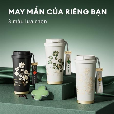  Ly giữ nhiệt GERM GE-23AW-B76 500ml họa tiết Cỏ Bốn Lá – Giữ nhiệt 7 lớp, thiết kế 3D sang trọng 
