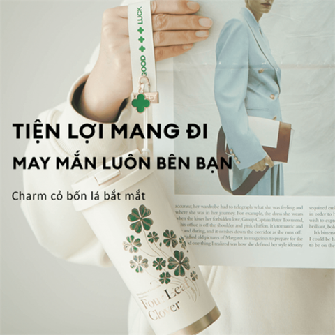  Ly giữ nhiệt GERM GE-23AW-B76 500ml họa tiết Cỏ Bốn Lá – Giữ nhiệt 7 lớp, thiết kế 3D sang trọng 