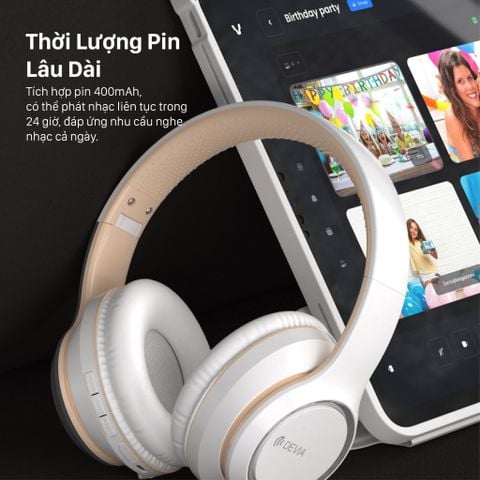  Tai Nghe Không Dây Devia EM039 | Bluetooth 5.2 | Âm Thanh Hi-Fi | Pin 24H | Cổng Type-C | Hỗ Trợ AUX | Thiết Kế On-ear Thoải Mái 