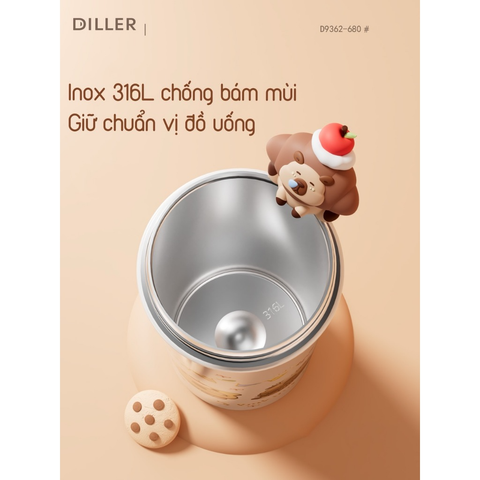  Bình giữ nhiệt Diller D9362 Capybara Series 680 ml – Inox 316, giữ lạnh lâu, có quai xách 