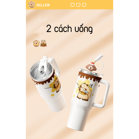  Bình Giữ Nhiệt Diller D9353 Capybara Series 1200ml, Kèm Ống Hút Inox Và Nắp Đậy1 