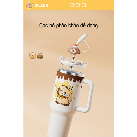  Bình Giữ Nhiệt Diller D9353 Capybara Series 1200ml, Kèm Ống Hút Inox Và Nắp Đậy1 