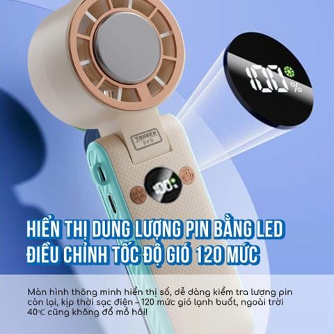  Quạt Cầm Tay Tanaka M8: Làm Mát Lạnh Công Nghệ TEC Ice Cooling, Pin 3000mAh Dùng 15 Giờ 