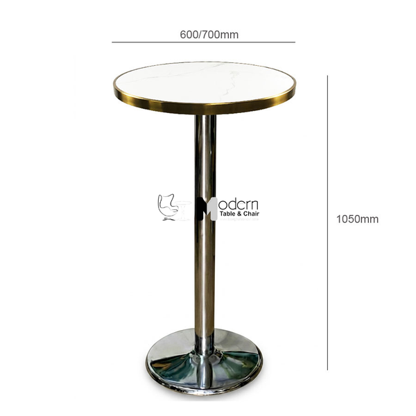Bàn sự kiện cao mặt đá viền inox vàng TB27001-06EC