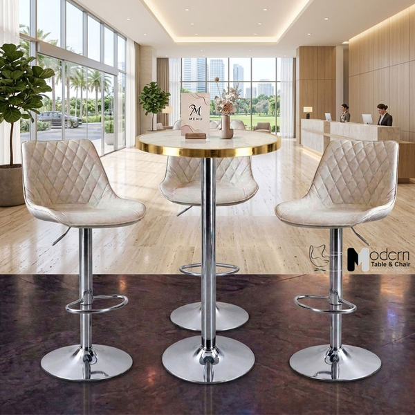 Bàn sự kiện cao mặt đá viền inox vàng TB27001-06EC