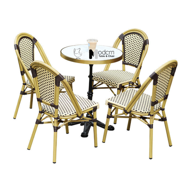 Bàn cafe ngoài trời mặt đá viền inox vàng TE07002-06EC