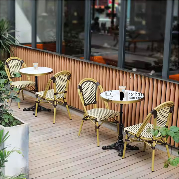 Bàn cafe ngoài trời mặt đá viền inox vàng TE07002-06EC