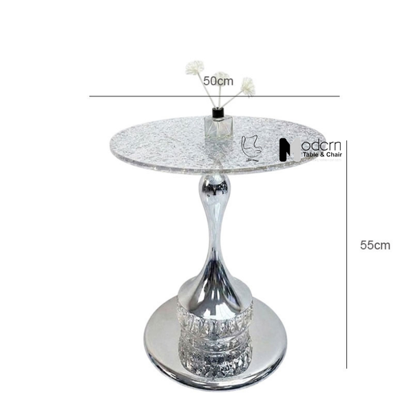 Bàn trà decor mặt pha lê tròn 50cm TS16008-05G