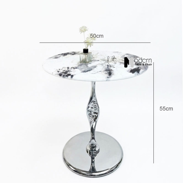 Bàn trà mặt đá chân inox mạ bóng TS16007-05E