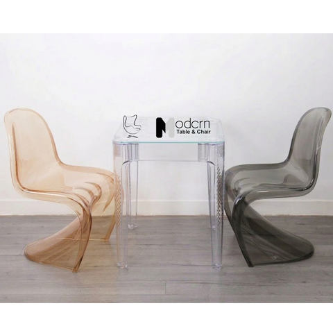 Bộ bàn tiếp khách mặt kính 2 ghế nhựa đúc trong suốt TE1540-06G_PANTON-PC