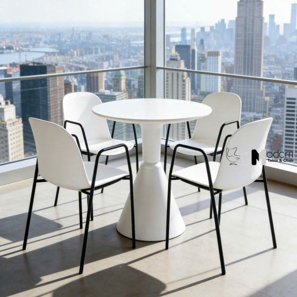 Bộ bàn cafe mặt tròn 4 ghế nhựa có tay vịn TE KORIN-06W_CC1578-S