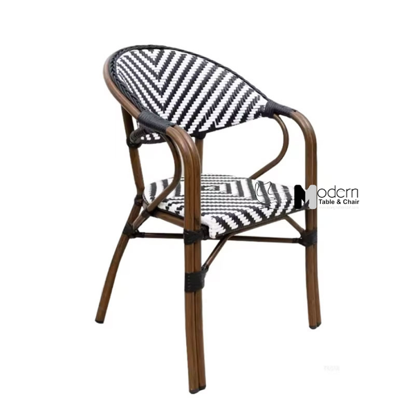 Ghế cafe ngoài trời dây đan sọc trắng đen CC07001-AS