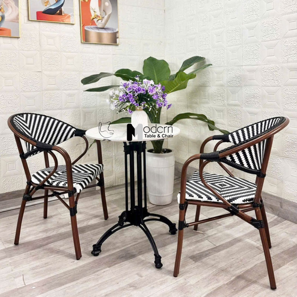 Ghế cafe ngoài trời dây đan sọc trắng đen CC07001-AS