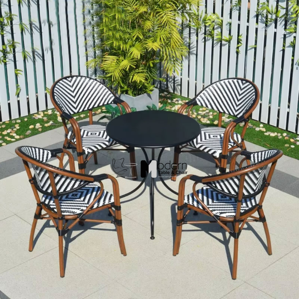 Ghế cafe ngoài trời dây đan sọc trắng đen CC07001-AS