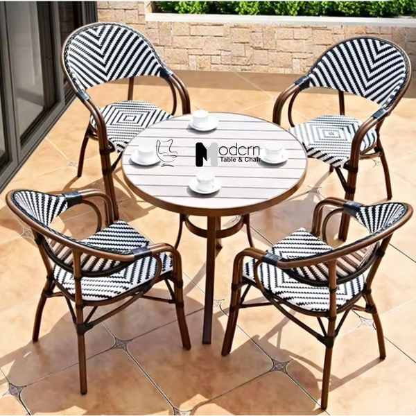 Ghế cafe ngoài trời dây đan sọc trắng đen CC07001-AS