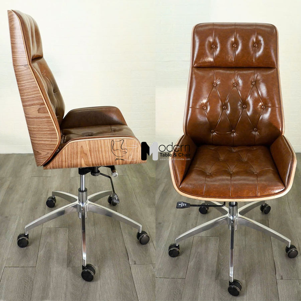 Ghế giám đốc nệm da lưng ốp gỗ CM23001-P
