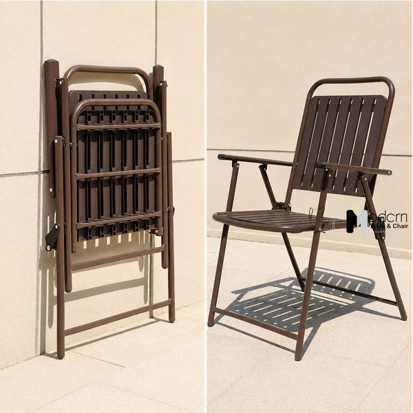 Ghế xếp sân vườn nan nhựa giả gỗ có tay CC03002-T