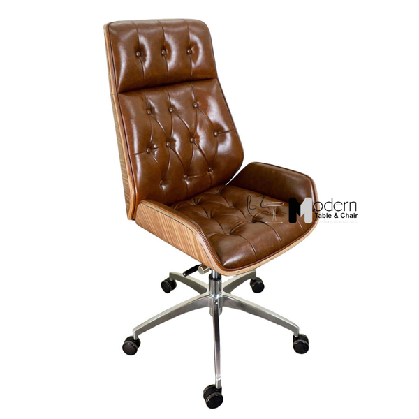 Ghế giám đốc nệm da lưng ốp gỗ CM23001-P