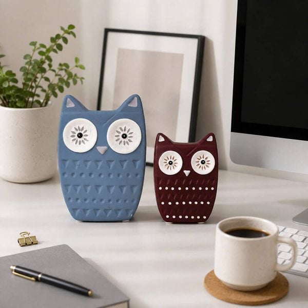 Bộ tượng chim cú decor xanh đỏ