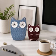 Bộ tượng chim cú decor xanh đỏ