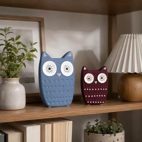 Bộ tượng chim cú decor xanh đỏ