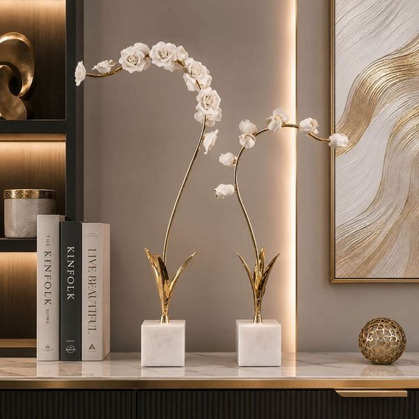 cành hoa hồng bằng sứ cao cấp trang trí phòng khách