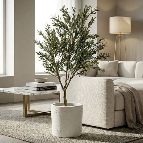 Cây ô liu giả trang trí phòng khách phong cách hiện đại