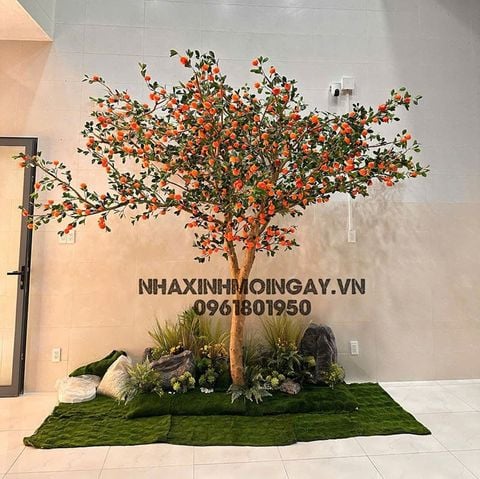 Mẫu cây quýt giả cao 3.5m tán rộng đẹp như thật thi công bởi Nhaxinhmoingay.vn