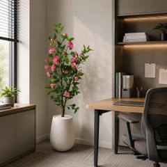 Chậu cây hoa hồng trà camellia giả